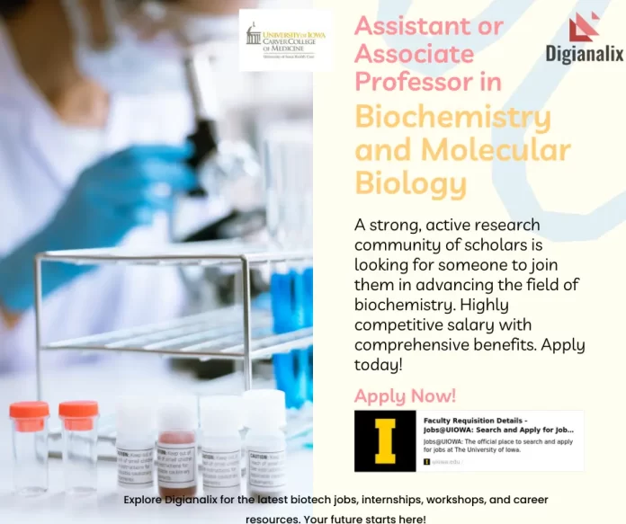 Assistant or Associate Professor Position in Biochemistry at University of Iowa