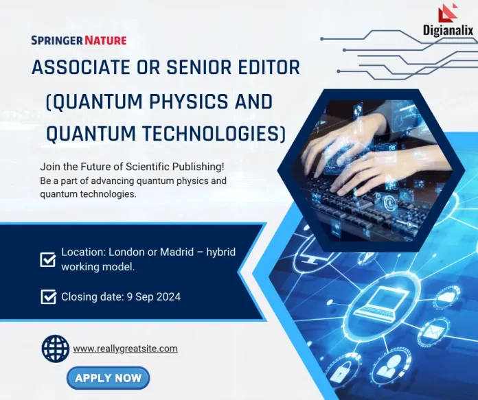 Poster for Associate or Senior Editor Position at Springer Nature Ltd in London or Madrid, Apply by 9 Sep 2024