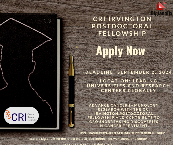 CRI Irvington Postdoctoral Fellowship Poster - Apply by September 2, 2024