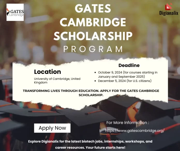 Poster for Gates Cambridge Scholarship - Apply by December 5, 2024