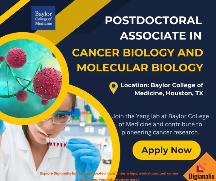 Postdoctoral Associate in Cancer Biology and Molecular Biology at Baylor College of Medicine, Houston