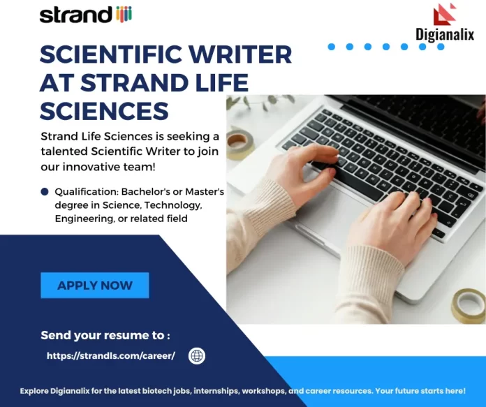 Scientific writer working on an article at Strand Life Sciences