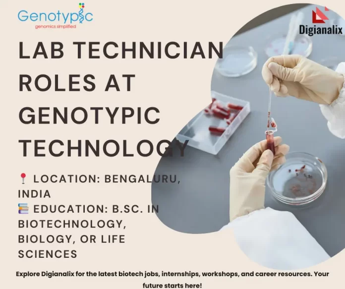 Lab Technician Roles at Genotypic Technology for Biotech Freshers Poster