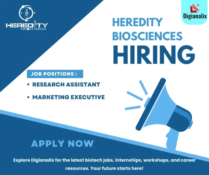 Heredity Biosciences Research Assistant & Marketing Executive roles in Bhubaneswar