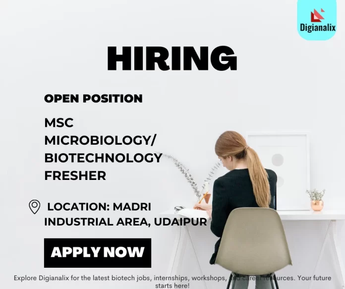 MSc Microbiology/Biotechnology Fresher Job in Udaipur